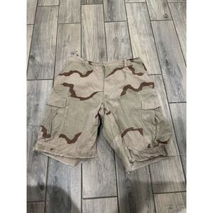 Desert Camo Cargo Shorts Men's Large Long 35-39 Waist Military Style Frayed Hem